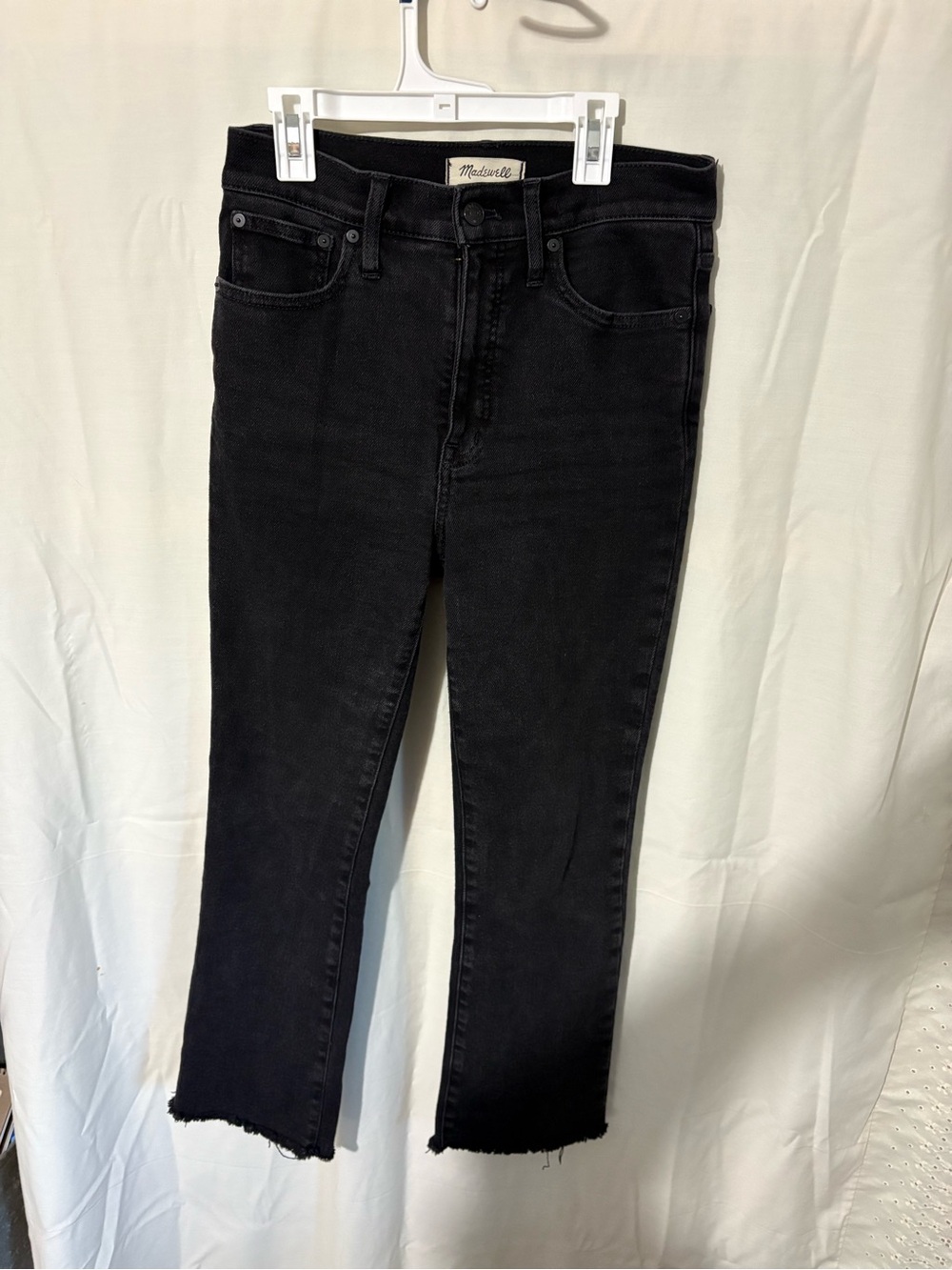 Madewell Washed Black Skinny Jeans with Frayed Crop Hem